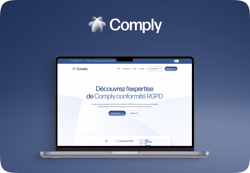 Comply homepage on a laptop — French GDPR compliance consultancy site built by PageSupply